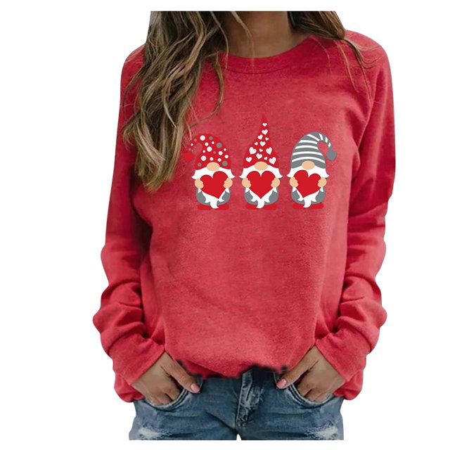 RKSTN Chandail pour Femmes Décontracté à Manches Longues Blouse à Imprimé de la Saint-Valentin Hauts Chandail Col Rond Coupe Ample Chandail