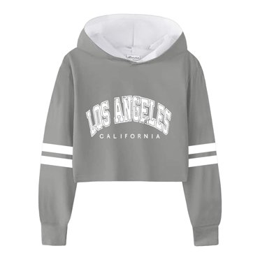 AJIWYH Sweatshirts for Girls Girls Sweatshirt Girls Kids Casual Loose Active Full Sleeves Hoodies Sweatshirts Hooded Short Pullover Letter Print Striped Teen Crop Tops Girls Tops Black,3-4 Years