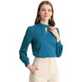 thumbnail image 1 of INSPIRE CHIC Women's Keyhole Stand Collar Pleated Back Button Blouse Tops, 1 of 6