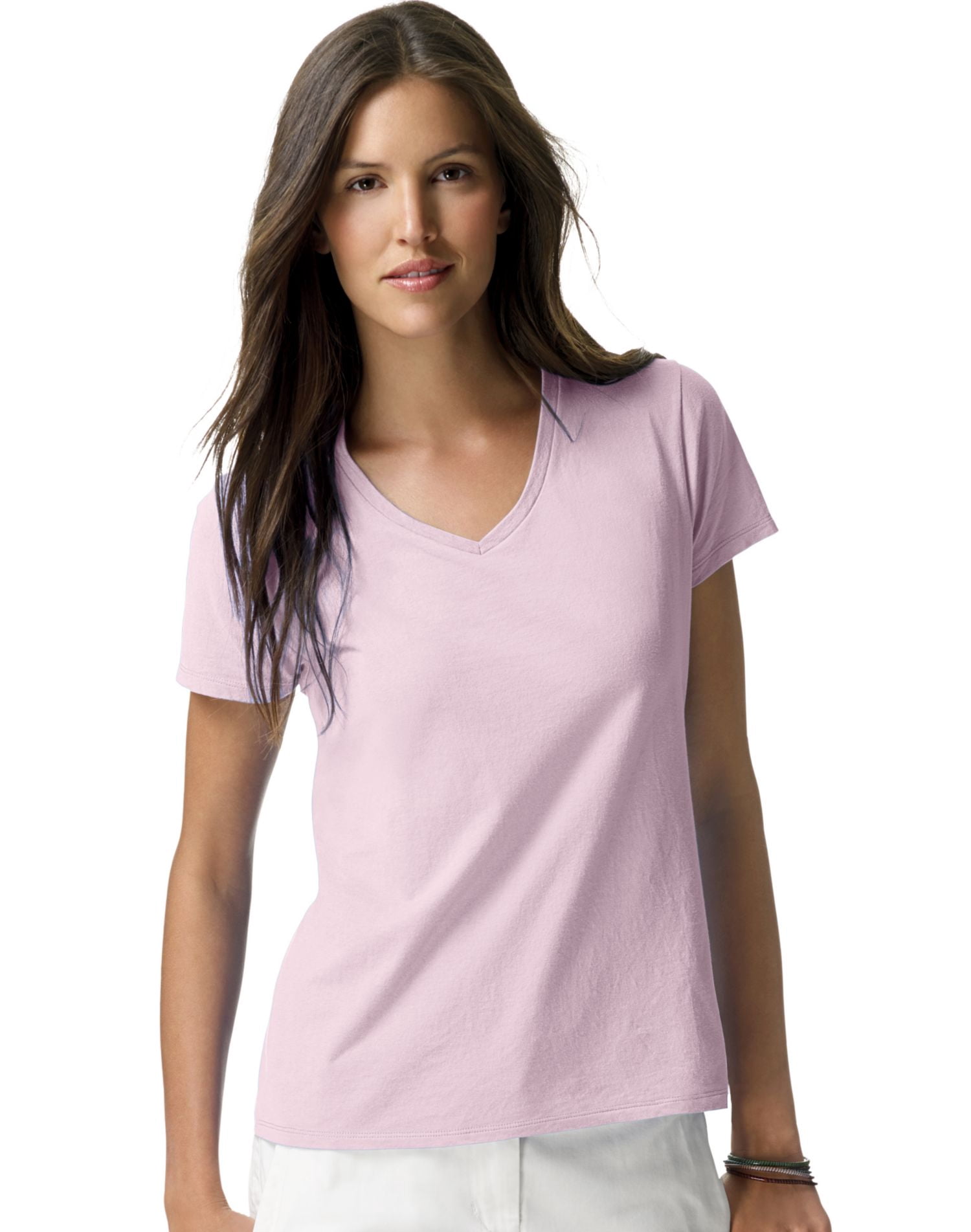 Hanes T-Shirt à Col en V Nano-T pour Femmes, TP, Rose Pâle