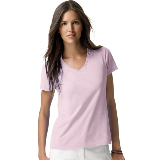 Hanes T-Shirt à Col en V Nano-T pour Femmes, TP, Rose Pâle
