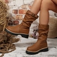 thumbnail image 4 of Bottes à la Cheville pour Femmes, Mode Décontractée d'Hiver à Tige Courte Plissées, Couleur Unie, Bout Rond, Talon Épais Bas, Bottes d'Hiver pour Femmes, 4 of 9