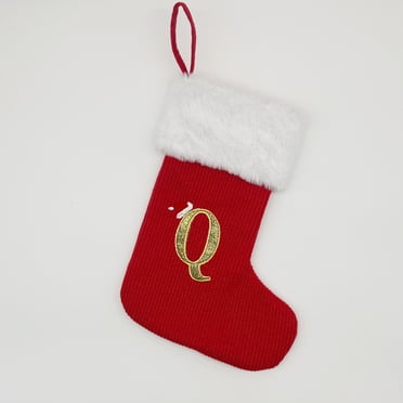 Embroidered A-M Monogram Christmas Stocking, 20x30cm Hanging Decorative Sock, Festive Fireplace Gift Bag, Plush Holiday Home Decor for Cards & Small Presents