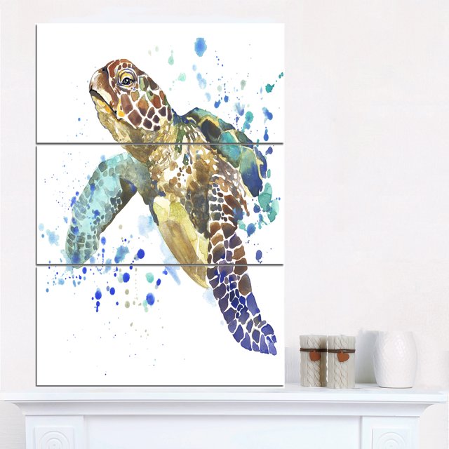 Blue Sea Turtle Illustration - Animal Canvas Art Print
