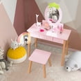 thumbnail image 3 of Costway Kid Vanity Table Stool Set with Mirror Wooden Legs Storage Drawer Pink, 3 of 10