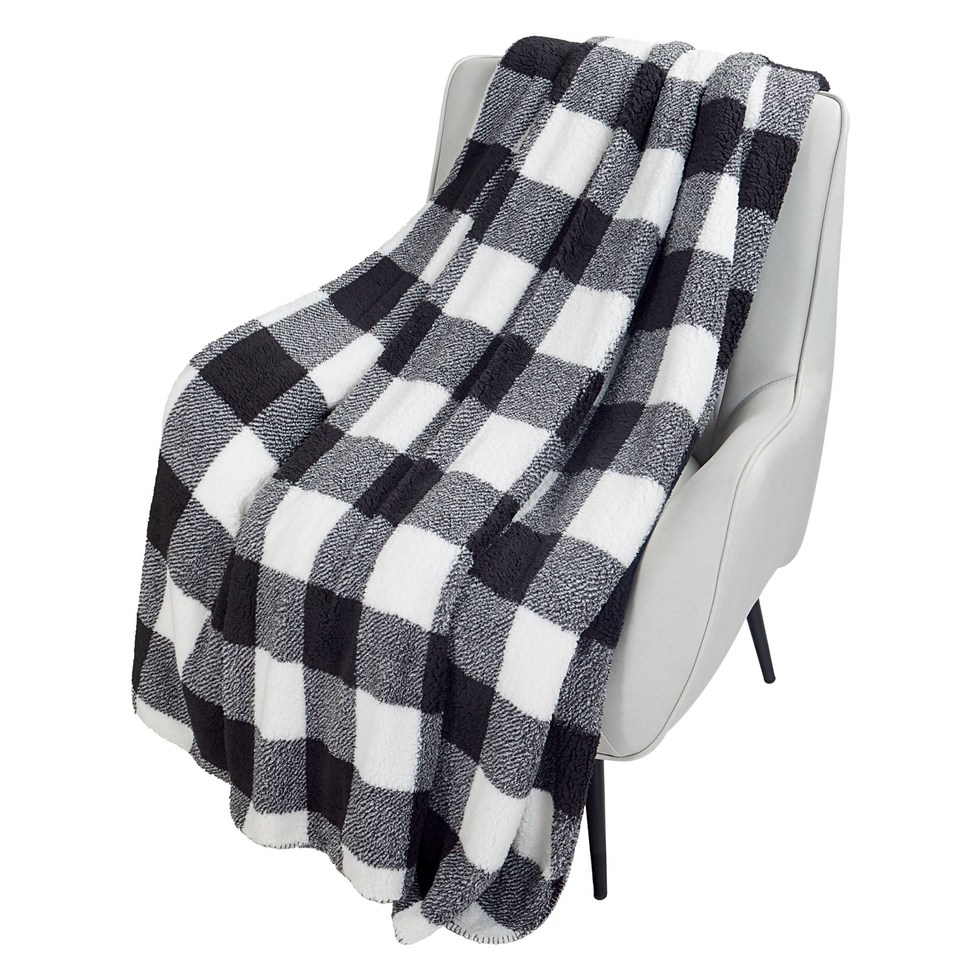 HOMETRENDS Black Checker Faux Shearling Blanket, Queen