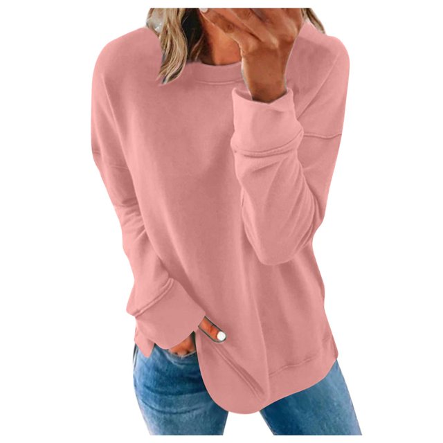 Chandails de Compression à Manches Longues pour Femmes Col Ras du Cou Unis Plus Chandail Surdimensionné Coupe Ample Pulls Tendance Hauts Légers pour Femmes Grande Taille Gris m