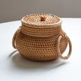 thumbnail image 1 of Handmade Woven Rattan Storage Basket with Lid Multipurpose Organizer Box Decorative Wicker Bin for Kitchen Shelf Desktop Picnic Food Bread Keys Entryway Living Room Bedroom Bathroom Decor, 1 of 3