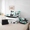 thumbnail image 5 of YST Ensemble de Douillette 7 Pcs Style Mi-Siècle Moderne Simple, Ensemble de Lit Rayé pour Enfants Ados, Ensembles de Literie Géométriques, Ensembles de Lit Réversibles à Paillettes Sarcelle avec Ensemble de Draps Déco de Chambre, 5 of 5
