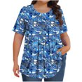 thumbnail image 1 of Pisexur Hauts de Printemps pour Femmes Blouses pour Femmes Décontractées Mode Féminine Imprimé Col Rond Manches Courtes Plissé Ample Multicolore, 4TG, 1 of 6