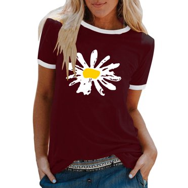 Pompotops Mode Femmes T-Shirt Imprimé Col Rond Manches Courtes Tee Décontracté Blouse