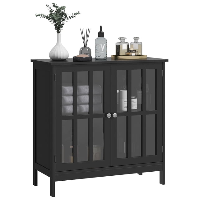 kleankin Buffet de Rangement de Cuisine Moderne avec Portes et Tablettes Transparentes en Noir, au design Minimaliste avec Tablettes à Deux Niveaux pour Rangement Polyvalent. les Portes en Acrylique Transparent Permettent une Visibilité Facile des Articles Rangements, Tandis Que la base Surélevée Prévient l'Humidité. des Poignées en Métal et un Aimant Assurent un Fonctionnement Fluide de la Porte. les Dimensions Sont de 31,5 Pouces de Longueur, 14,25 Pouces de Largeur et 31,5 Pouces de Hauteur. Convient aux Cuisines, Salles à Manger Ou Autres Espaces