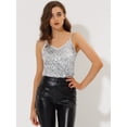 thumbnail image 2 of INSPIRE CHIC Camisole Courte à Paillettes pour Femme à Bretelles Spaghetti TP Argent Blanc, 2 of 5