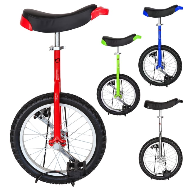 T4B FREESTYLE UNICYCLE avec une Roue de 16 Pouces, Doté d'Un Cadre en Acier Enduit de Poudre et d'Une Jante en Alliage d'Aluminium Extra-Épaisse. le Monocycle Comprend une Grande Selle Confortable avec des rails Gardés Amovibles en poly-nylon, un Serre-Joint de Siège à Dégagement Rapide pour le Réglage de la Hauteur de 28 à 32 Pouces, et un Pneu en Caoutchouc Antidérapant de 16 x 1,125 Pouces. Conçu pour les Débutants et les Professionnels, Il
