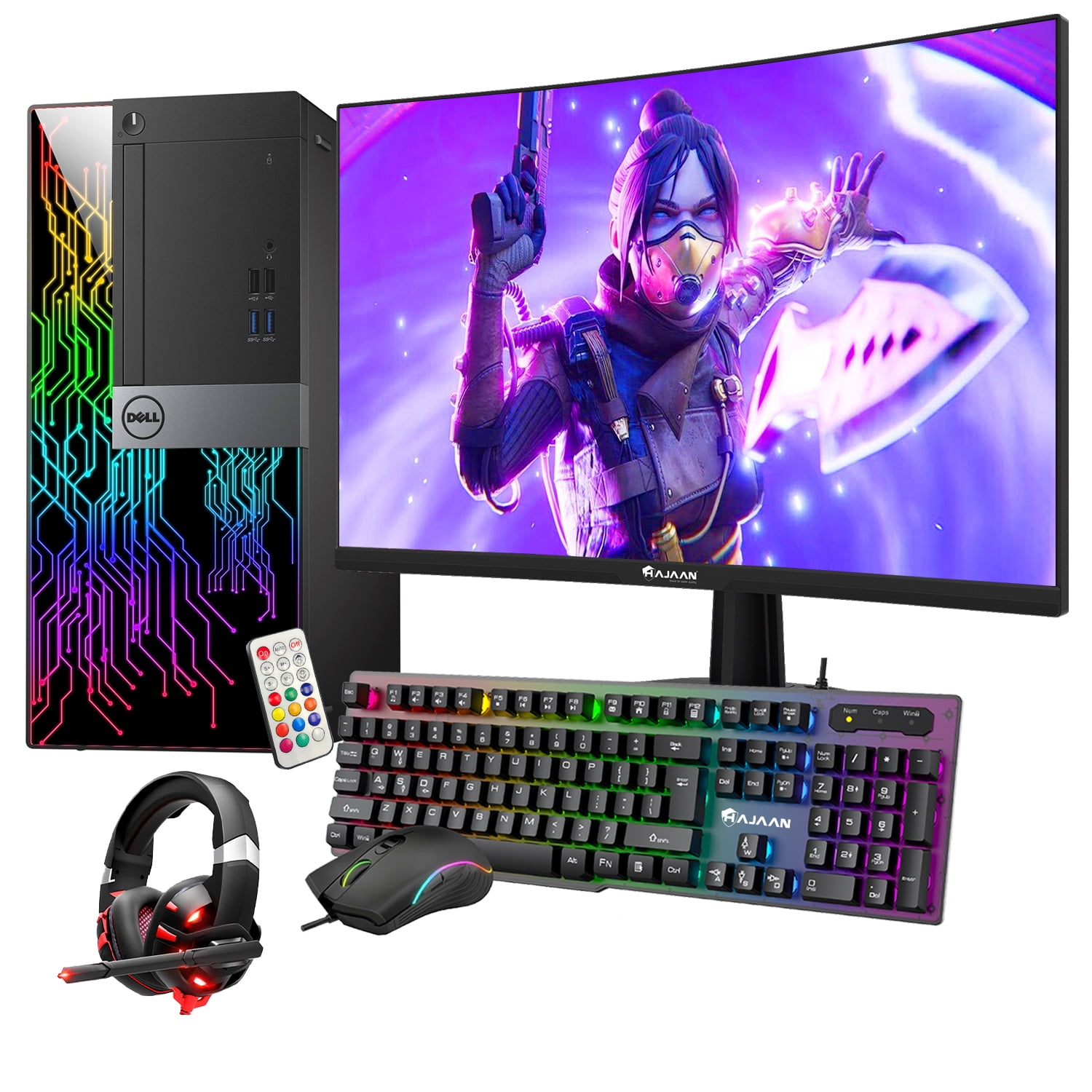 Dell OptiPlex Tower Computer with 27 Inch Gaming Monitor i5 6500 3.2 GHz NVIDIA GT 1030 2GB 32GB RAM 512GB SSD Win 10 Pro WIFI, Gaming Headset, HAJAAN Keyboard & Mouse - Refurbished