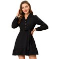 thumbnail image 1 of INSPIRE CHIC Robe Courte pour Femme à Revers Cranté, Col en V, Taille à Nouer, Unie, Ourlet à Volants, L Noir, 1 of 1
