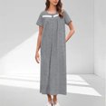 thumbnail image 1 of Ovzne Robes pour Femmes Robe pour Femme Femmes Couleur Unie Col Rond Bouton Manches Courtes Robe Plissée devant Nuisette Robe pour Femmes Manches Courtes Liquidation, 1 of 7