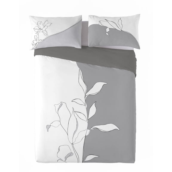 Gouchee Home Lasni Blanco 3-Piece Queen Duvet Cover Set – Minimalist Botanical Elegance Reversible Cotton Bedding
