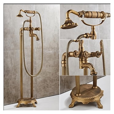 Free standing Carved Bathtub Faucet Tub Filler Fashion Antique Brass Floor Mount with Hand shower Bathtub Mixer Taps ,Easy to Install