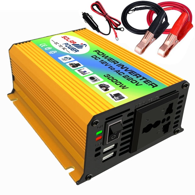 Mistaha Peaks Power 3000W Modified Sine Inverter High Frequency Power Inverter DC to AC Converter Car Power Inverter with 2.1A Dual USB Port Battery Clips