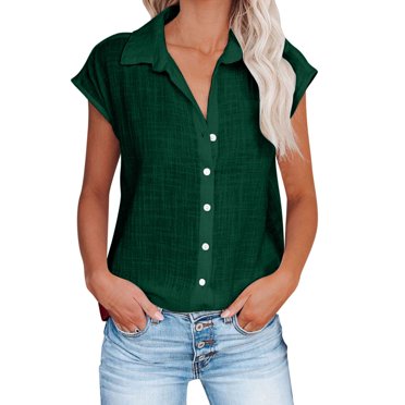 EGNMCR T-Shirts pour Femmes Mode T-Shirt à Manches Courtes pour Femme Col Rabattu Col Rond Bouton Décontracté Élastique Confortable Blouse Chemises