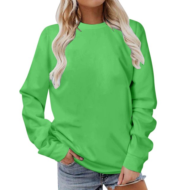 Yuyuzo Hauts d'Automne pour Femmes Chandails à Col Rond Manches Longues Chandail Uni à Enfiler T-Shirts Coupe Ample