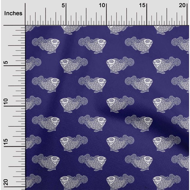 oneOone Tissu Polyester Lycra Poisson à Blocs Imprimés 1 Yard 56 Pouces de Large