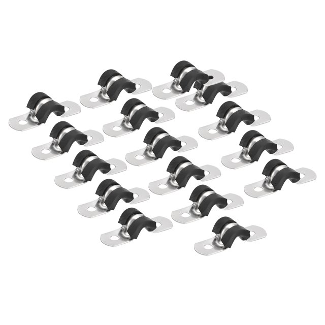 Unique Bargains 22Pack 1/4' Cable Clamp U Shape Stainless Steel Rubber Cushioned Pipe Strap