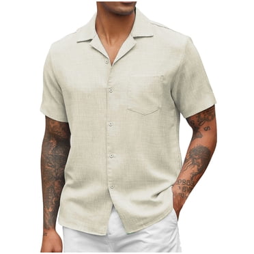 Besolor Mens Button down Shirt Casual Lightweight Short Sleeve Summer Beach Shirts Vacation Wedding Tops with Pocket