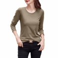 thumbnail image 2 of RXIRUCGD Hauts pour Femmes 2024 Col Rond Couleur Unie Chandail de Base Intérieur Haut/chemise à Manches Longues à Col Rond, Kaki, Taille : L, 2 of 9