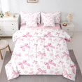 thumbnail image 1 of Erosebridal Ensembles de Literie pour Ados avec Nœud, Format Simple, Ensembles de Douillette Fleurs de Cerisier avec Draps, Rose, Réversible 7 Pcs, 1 of 1