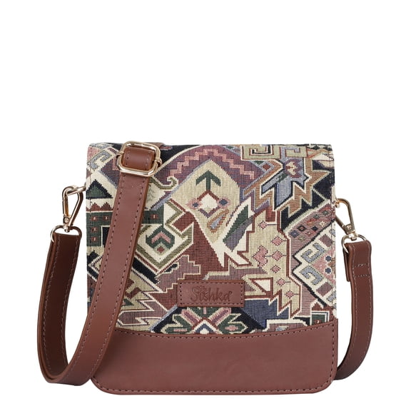 Sishka Sac Messager en Tapisserie pour Femmes au Design Géométrique – Sac à Bandoulière et Porté Croisé Élégant avec Garniture en Cuir et Sangle en Cuir Détachable et Ajustable pour les Sorties Quotidiennes