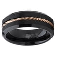 thumbnail image 3 of Men's Black Tungsten Carbide Wedding Band Ring Rose Gold Tone Steel Cable Inlay 13, 3 of 5