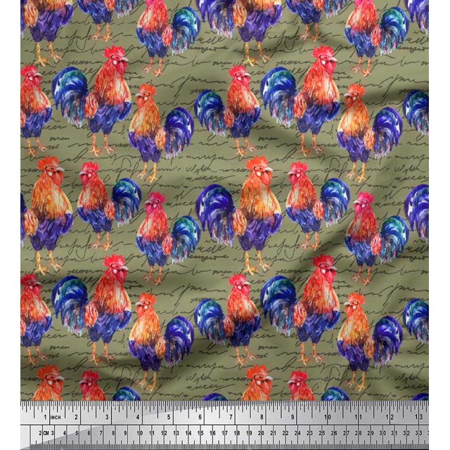 Soimoi Cotton Duck Fabric Text & Hen Bird Printed Fabric 1 Yard 42 Inch Wide