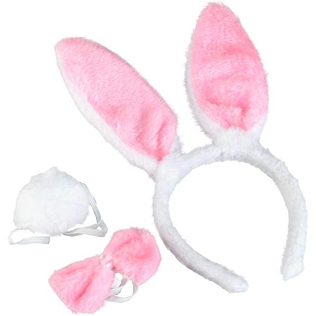 Bunny Rabbit Costume Set,Ears Headband Bow Ties Tail Set,Halloween Costume Assesories(Pink)