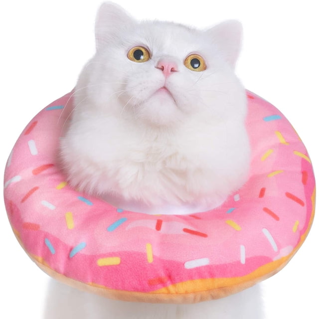 Collier de Récupération Ajustable en Forme de Beignet pour Chat, Cône Souple pour Chat, Collier Élisabéthain après Chirurgie (Rose) m