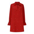 thumbnail image 4 of Ovzne Robes d'Été pour Femmes Robe de Printemps Décontractée à Lacets Perlée Manches Longues Couleur Unie Ample avec Nœud Robe de Printemps Manches Longues Liquidation, 4 of 7