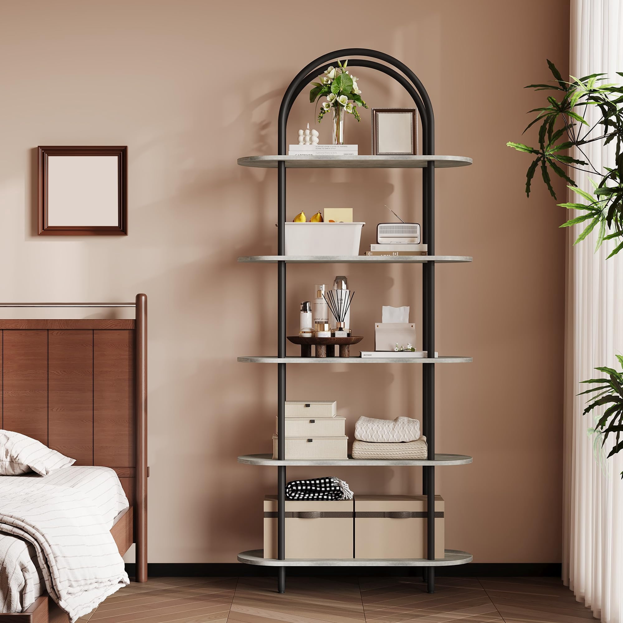 BeesClover 5-Tier Industrial Open Bookcase, Metal Frame Shelving Unit for Storage Organisation