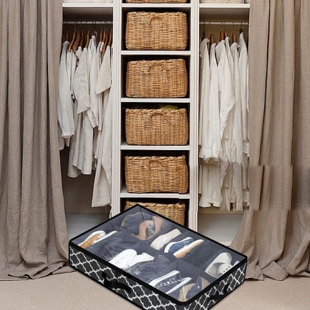 Bedroom Underbed Shoe Storage Foldable Organizer with Lid and Visible Clear Boxes for Closet Organization in Home Textile Storage