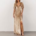 thumbnail image 1 of SMihono Robe d'Été Bohème pour Femmes Grande Taille Mode Décontractée Printemps et Été Fendue Col en V Manches Courtes, 1 of 6