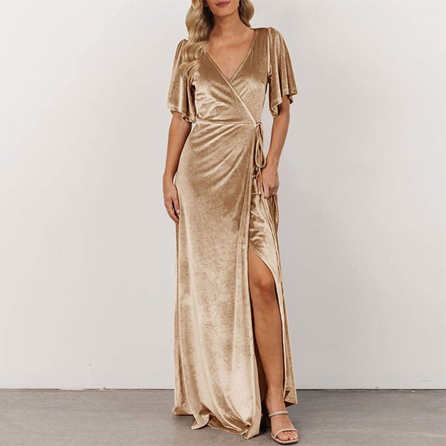 SMihono Robe d'Été Bohème pour Femmes Grande Taille Mode Décontractée Printemps et Été Fendue Col en V Manches Courtes