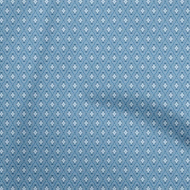 oneOone Rayon Blue Fabric Asian Block Tile Fabric For Sewing Printed Craft Fabric By The Yard 56 Inch Wide