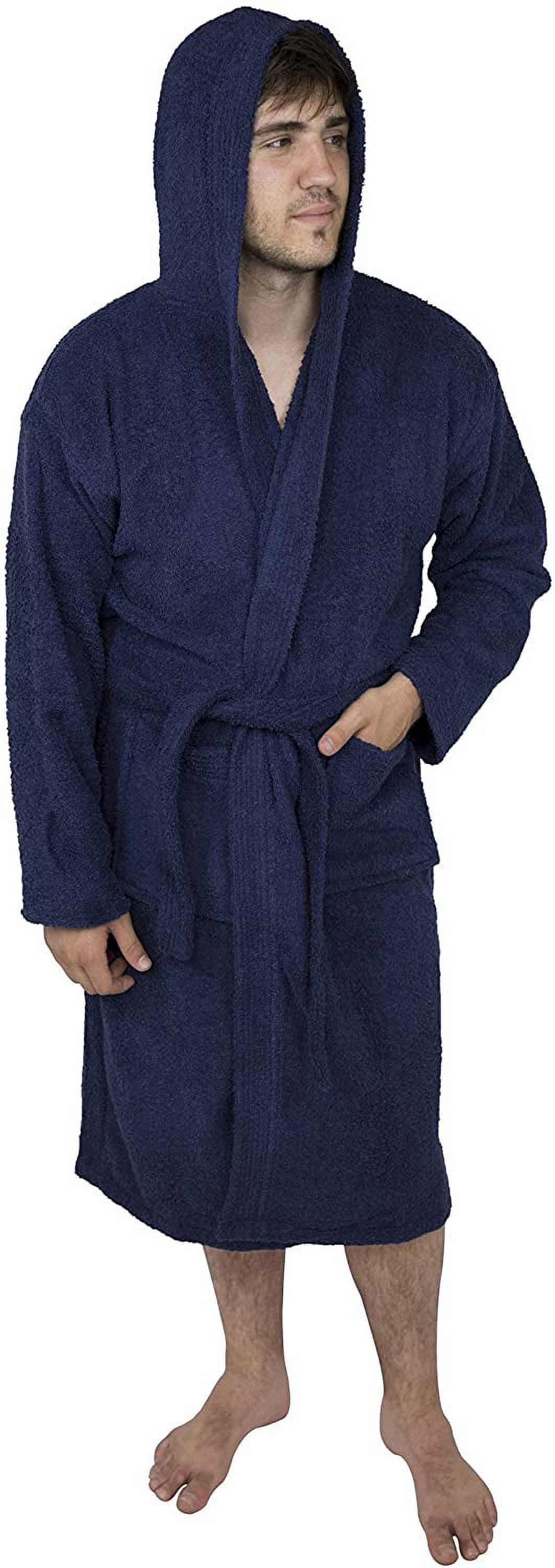 Men's Hooded Bathrobe Terry Cotton Cloth Robe Shawl Collar Bathrobe for Mens