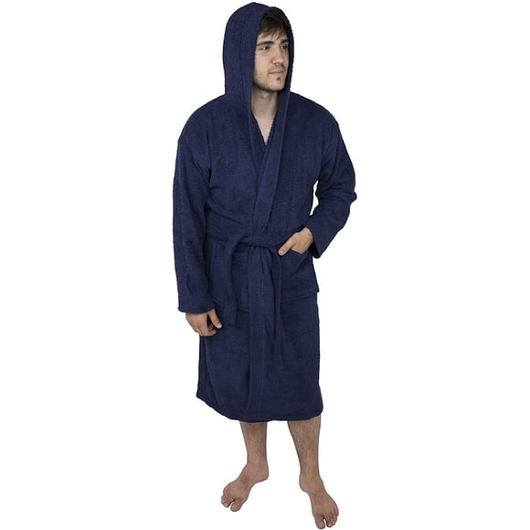 Peignoir à Capuche pour Homme en Tissu Éponge de Coton, Col Châle, Peignoir pour Hommes