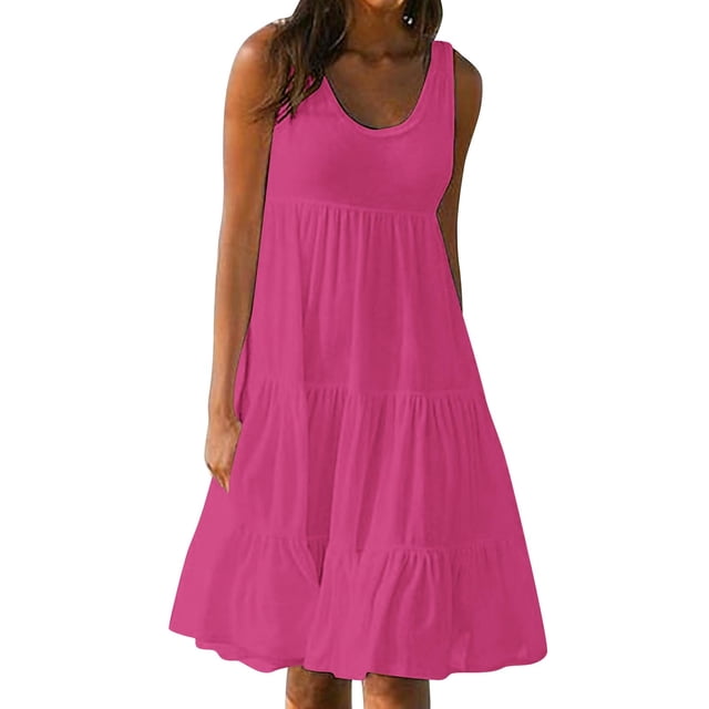 Yuyuzo Robes d'Été pour Femmes Robe Décontractée d'Été pour Femmes Sans Manches à Col Rond Tunique Ample Robe Débardeur Robe Bohème de Plage pour les Vacances