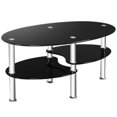 thumbnail image 1 of Costway Tempered Glass Oval Side Coffee Table Shelf Chrome Base Living Room Black, 1 of 9