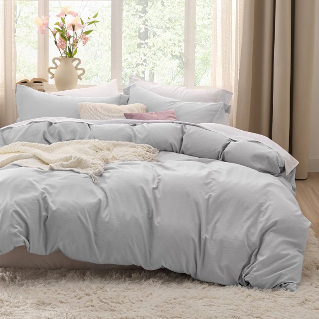 Bedsure Misty Grey Duvet Cover Queen Size - Soft Prewashed Queen Duvet Cover Set, 3 Pieces, 1 Duvet Cover 90x90 Inches with Zipper Closure and 2 Pillow Shams, Comforter Not Included