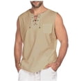 thumbnail image 1 of Styesk Débardeurs Homme Mode Homme à Cordon Couleur Coton et Lin T-shirt Sans Manches Hauts, 1 of 5