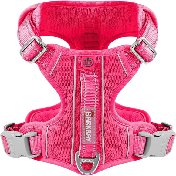 BARKBAY Dog Harness No Pull with ID Tag Pocket - Heavy Duty Reflective Easy Control for Large Dogs(Pink L)
