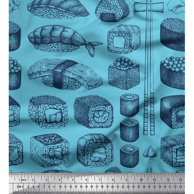 Soimoi Moss Georgette Fabric Grains & Fish Food Print Fabric by Yard 42 Inch Wide